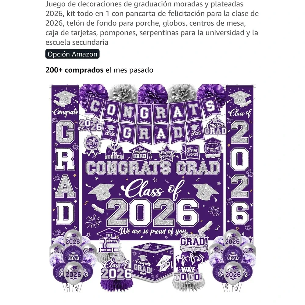Graduation Decorations 2026 Purple and Silver Party Supplies Set Backdrop Banner